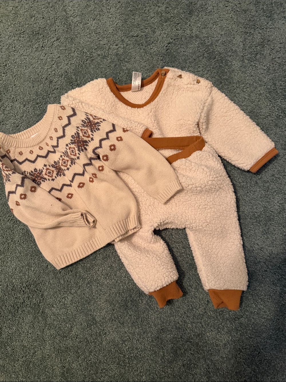 Carter's Cream and Tan Cozy Sherpa Matching Set